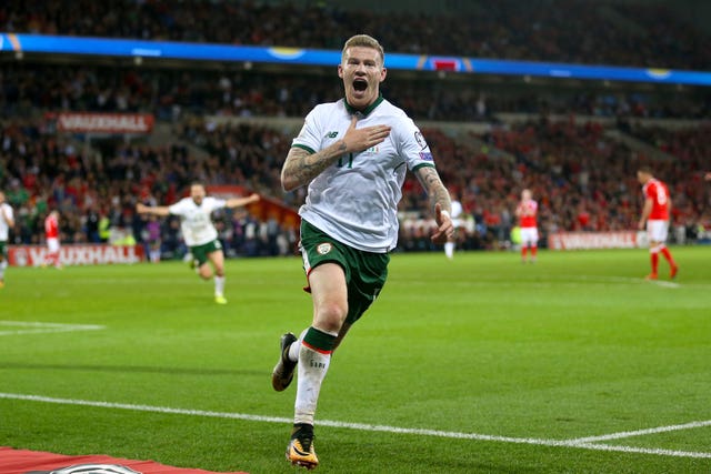 James McClean celebrates after scoring the Republic of Ireland's winner in Cardiff in the final World Cup 2018 qualifier