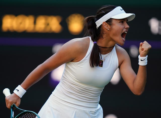 Emma Raducanu clenches her fist in celebration