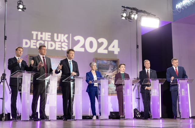 Party representatives during Channel 4 News’ General Election debate The UK Decides: Immigration, Law And Order, in Colchester