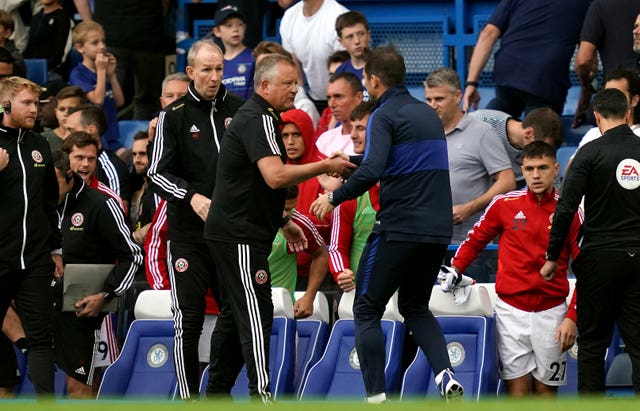 Frank Lampard and Chris Wilder shake hands