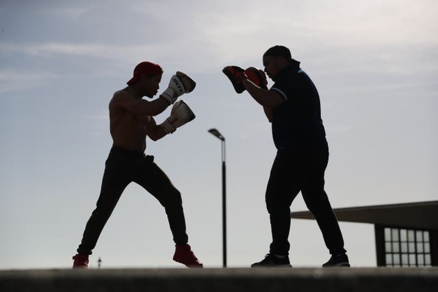 Boxing training next to Boscombe Pier near Bournemouth