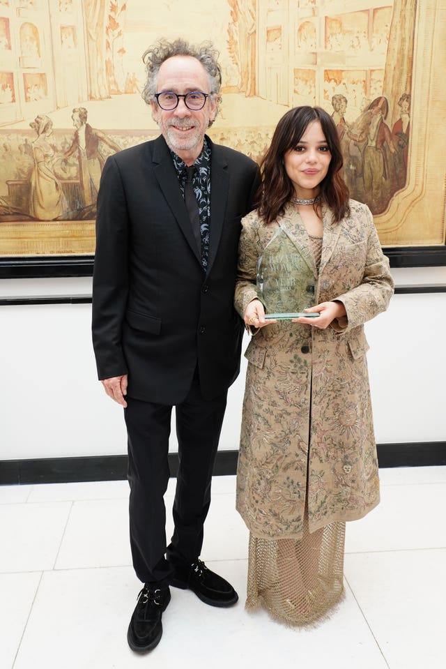 Director Tim Burton with Wednesday star Jenna Ortega at the Harper’s Bazaar Women of the Year 2023
