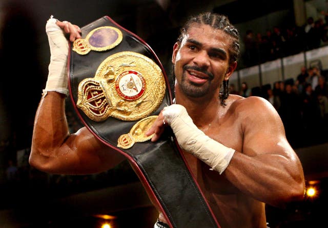 Haye holds aloft the WBA championship belt after beating Nikolai Valuev