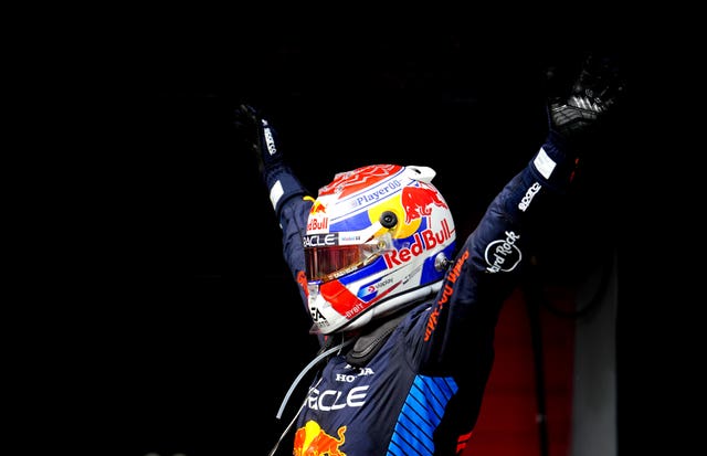 Verstappen celebrates after winning the Emilia Romagna Grand Prix (David Davies/PA)