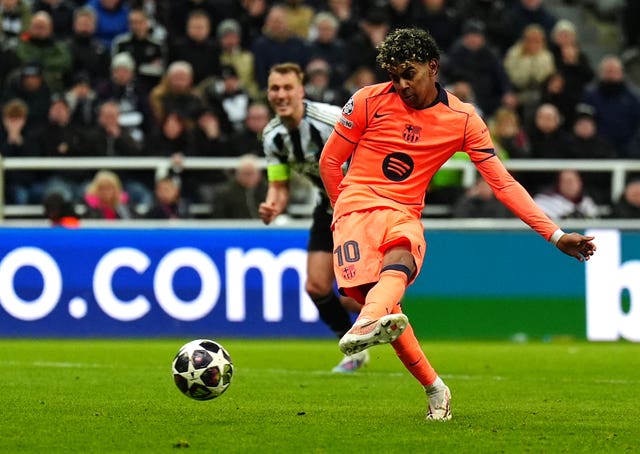 Barcelona’s Lamine Yamal scores a late penalty against Newcastle