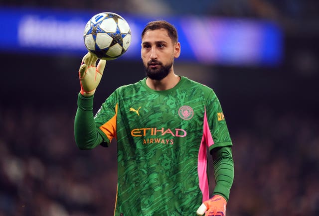 Manchester City goalkeeper Gianluigi Donnarumma in action