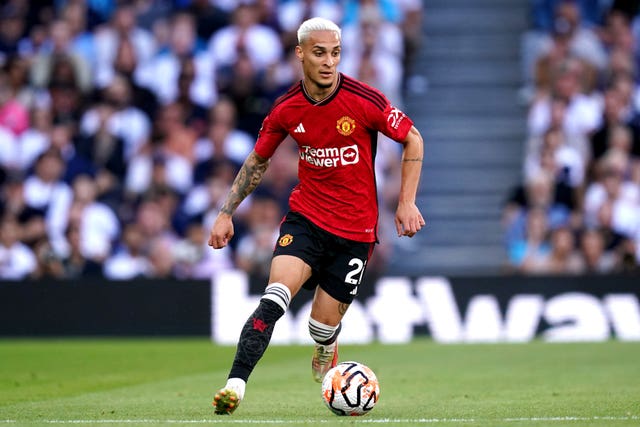 Antony playing for United against Tottenham (John Walton/PA)