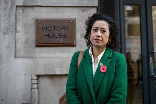 Samira Ahmed arrives at the Central London Employment Tribunal