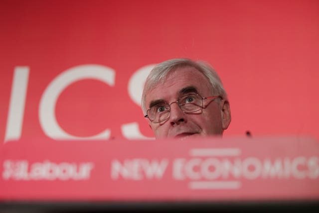 John McDonnell speaking at the De Vere Grand Connaught Rooms (Yui Mok/PA)