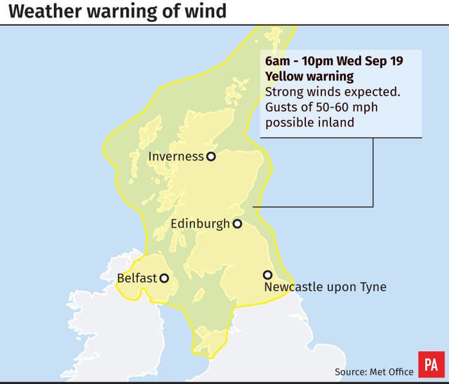 Weather warning for wind on Wednesday