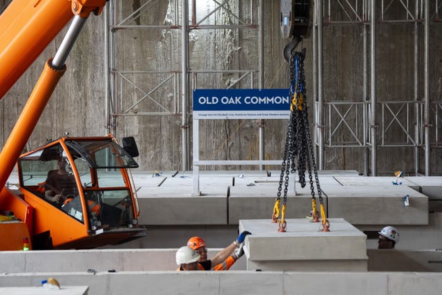 Construction workers at Old Oak Common station, west London