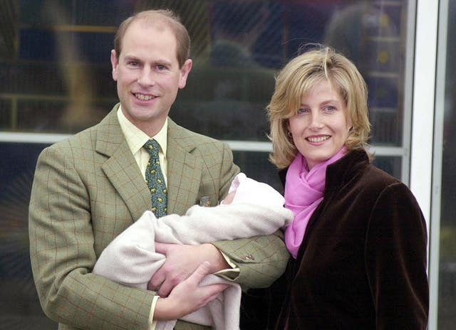 Edward and Sophie leave Frimley Park Hospital in Surrey with their baby daughter in 2003