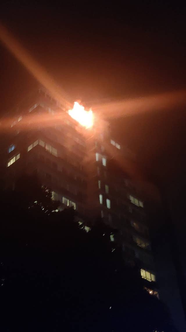 A fire at a tower block on Westbridge Road in Battersea, south-west London 
