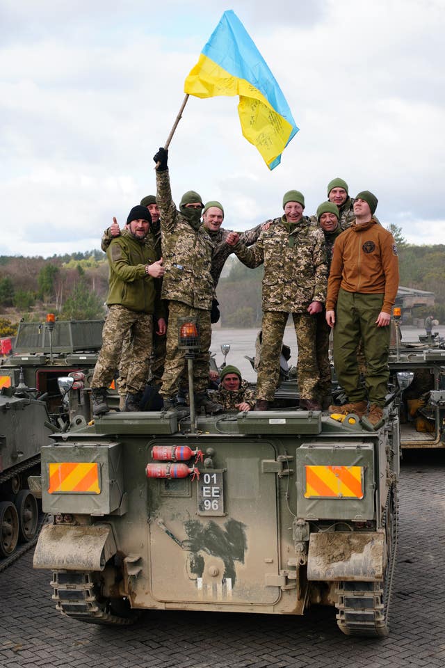 Ukrainian soldiers during training at Bovington Camp in Dorset