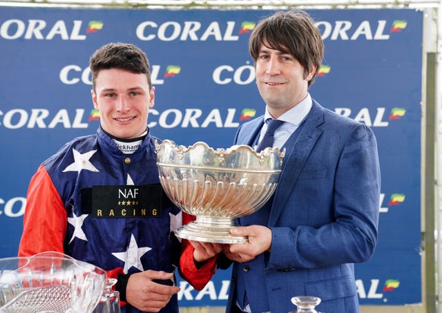 Jockey Jack Tudor (left) and trainer Christian Williams celebrate after Kitty’s Light's Ayr triumph