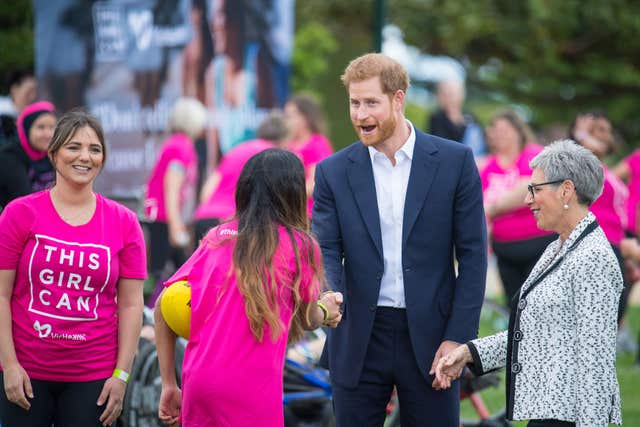 Harry also met a group of women taking part in the demonstration 