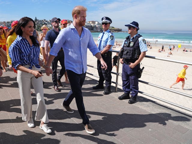 The Duke and Duchess of Sussex at Bondi Beach during their trip to Australia in 2026 