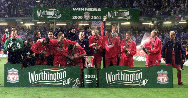 Owen was an unused substitute when Liverpool won the League Cup in 2001