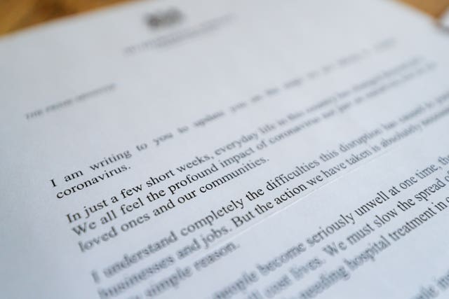 A letter from Prime Minster Boris Johnson to UK residents urging them to stay at home 
