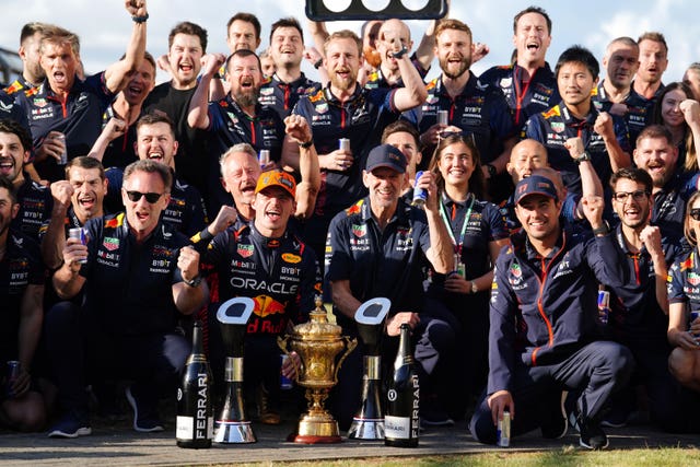Christian Horner (middle) has overseen all of Red Bull's 19 years in Formula One