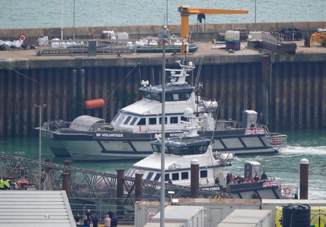Border Force vessels arrive and leave as groups of people thought to be migrants are brought in to Dover on June 20