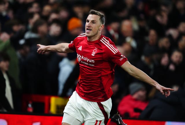 Nottingham Forest's Chris Wood celebrates his goal against Liverpool