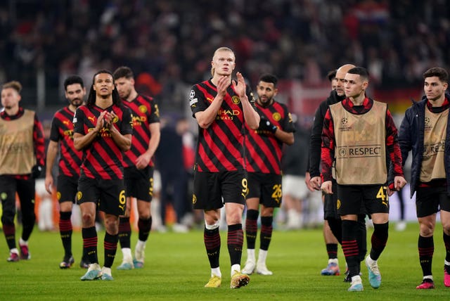 Erling Haaland, centre, failed to score against RB Leipzig on Wednesday 