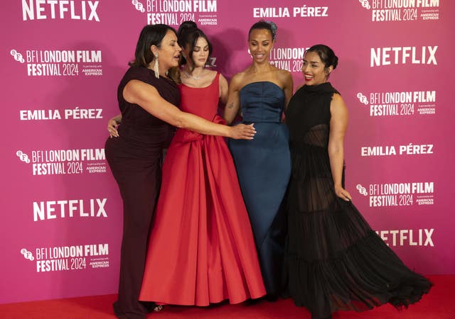 Karla Sofia Gascon, Selena Gomez, Zoe Saldana and Adriana Paz attend the BFI London Film Festival gala 