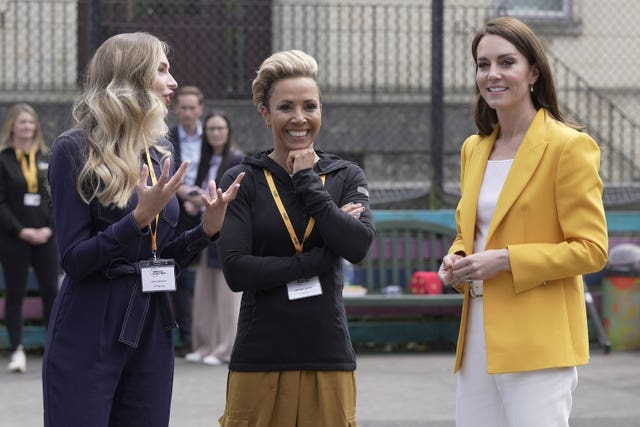 Kate, right, and Dame Kelly Holmes, centre, during a visit to the Percy Community Centre in Bath