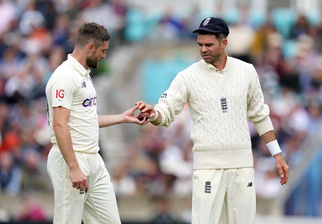 Anderson (right) could be passing new ball duties to Chris Woakes (left).