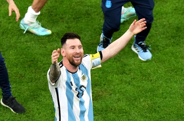 Lionel Messi celebrates victory over the Netherlands