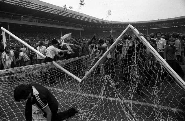The goalposts did not last long at Wembley after Scotland's win in 1977 