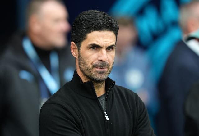 Mikel Arteta pictured on the touchline for Arsenal at Manchester City