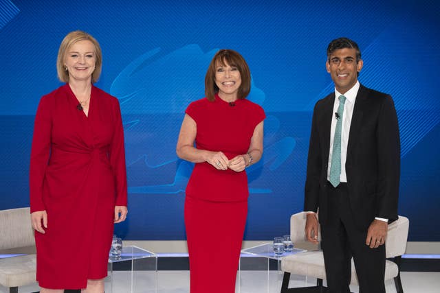 Liz Truss, Kay Burley and Rishi Sunak