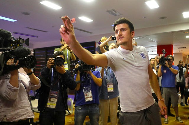 Man of the moment Harry Maguire, who scored his first international goal against Sweden, takes to the oche.
