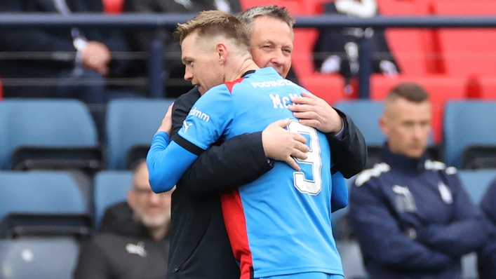 Billy Dodds embraces two-goal hero Billy Mckay at Hampden (Steve Welsh/PA)