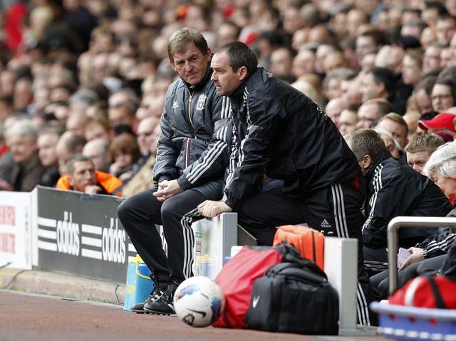 Kenny Dalglish, left, with assistant manager Steve Clarke at Anfield 