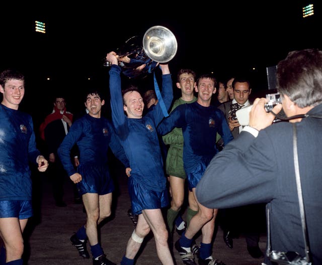 Nobby Stiles celebrates winning the European Cup in 1968