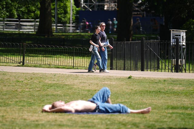Man tanning in a park