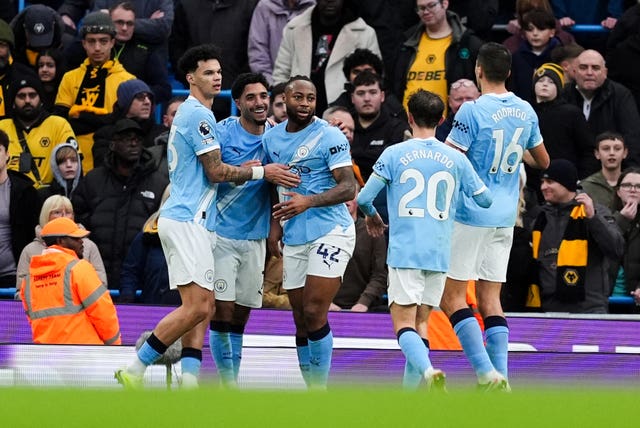 Manchester City’s Antoine Semenyo celebrates scoring