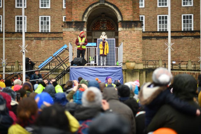 Greta spoke to thousands that had gathered at College Green (Ben Birchall/PA)