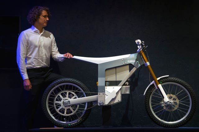 Swedish designer Karl Ytterborn with an electric off-road motorcycle named Cake Kalk, weighing just 68kg 