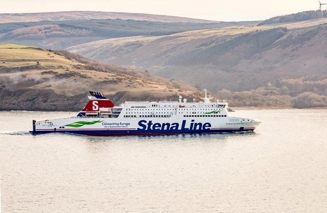 The ferry Stena Superfast VII was involved in a near-miss with a nuclear-powered Royal Navy submarine (Stena/PA)