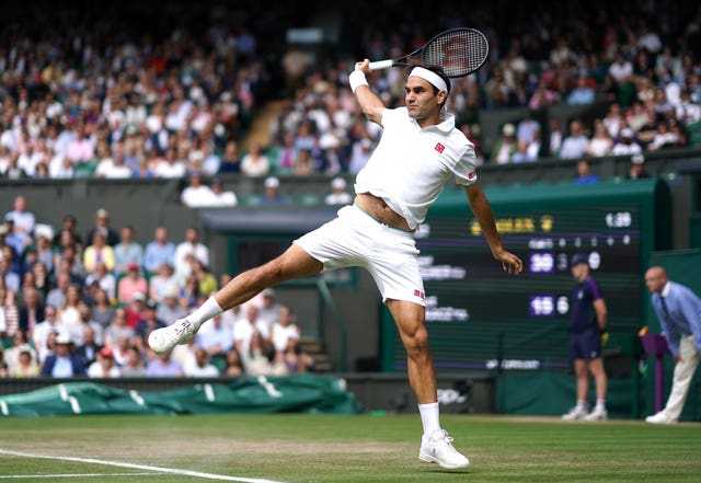 Roger Federer in action at Wimbledon in 2021