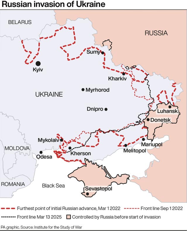 Map of the front line in the war in Ukraine, showing how it has changed since Russia's invasion in 2022