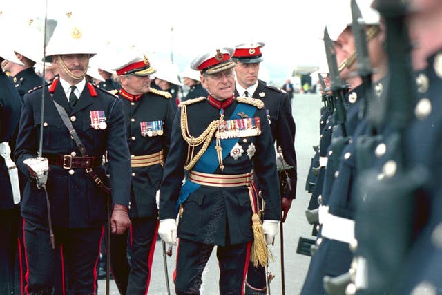 The Duke of Edinburgh, who was the Captain General of the Royal Marines, presented new Regimental and Queen’s Colours to the 40, 42, and 45 commando units in Plymouth (PA)