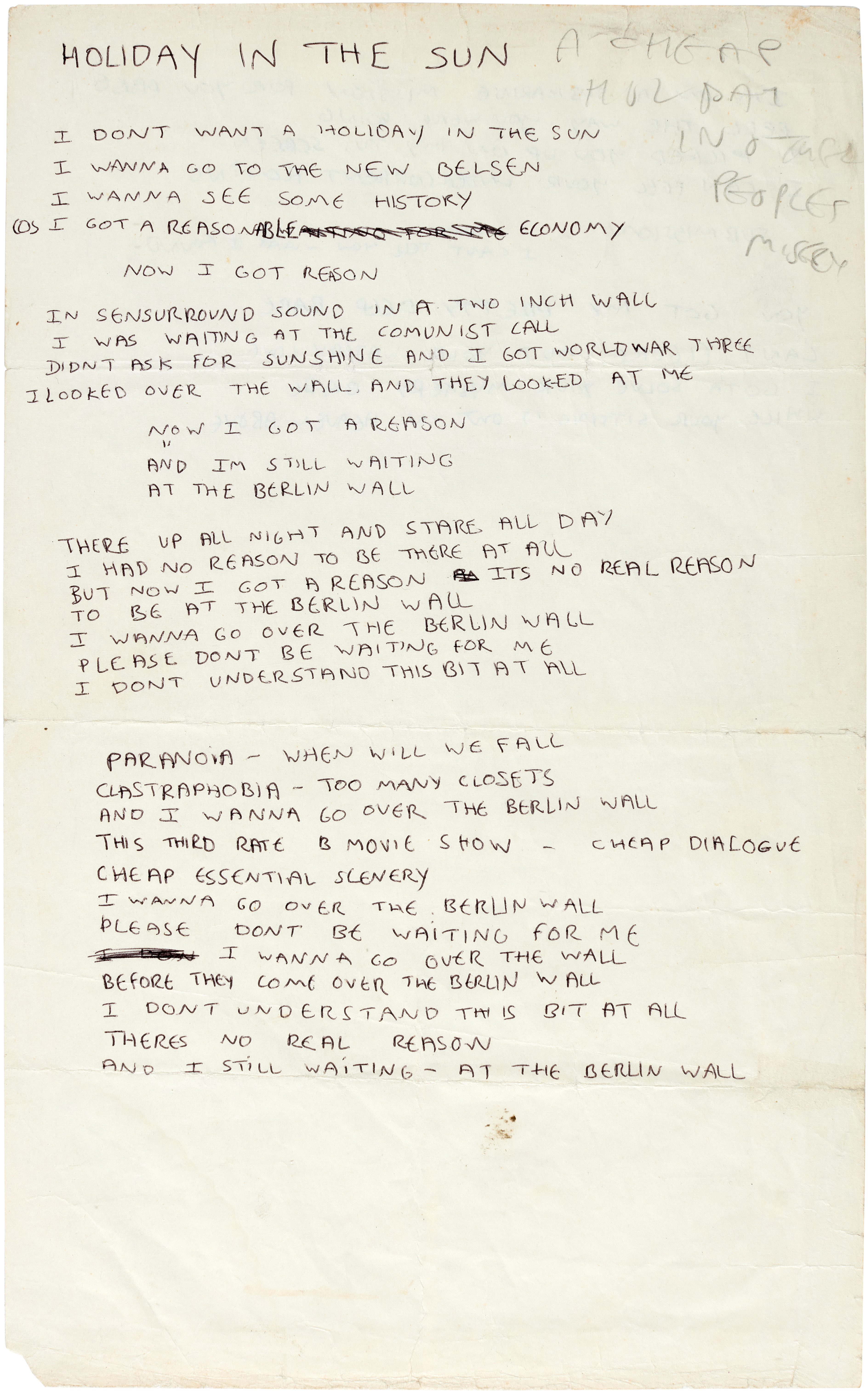 Handwritten John Lydon Sex Pistols Lyrics Sell At Auction For Over £ ...