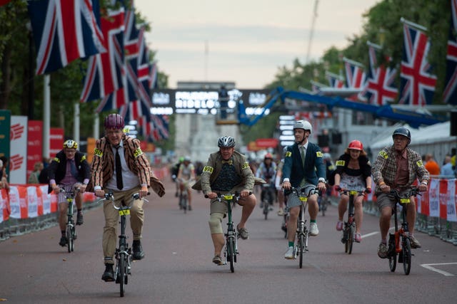 Cyclists on the Mall in London during the Brompton World Championship Final