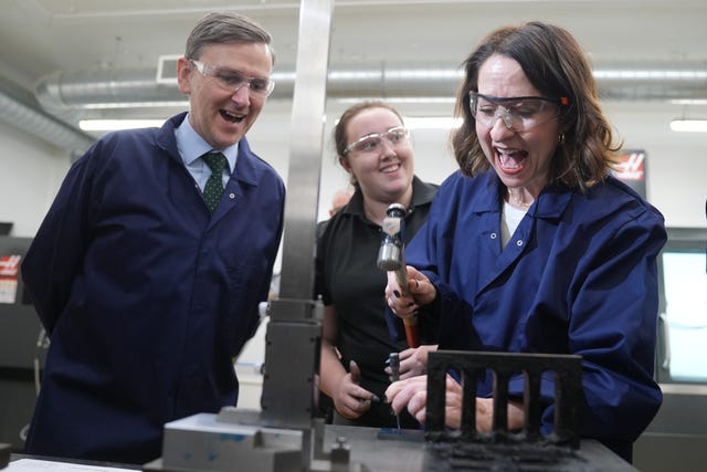 Work and Pensions Secretary Liz Kendall (right) with Labour MP Andrew Pakes (Peterborough, left) on a visit to Peterborough College