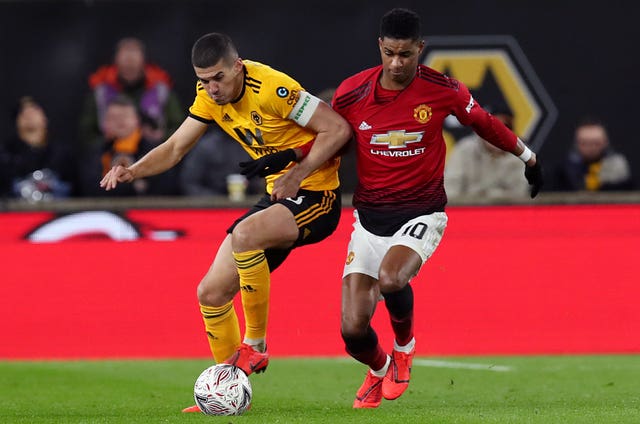 Marcus Rashford scored a late consolation in the FA Cup quarter final match against Wolves, but could not shake off an ankle injury